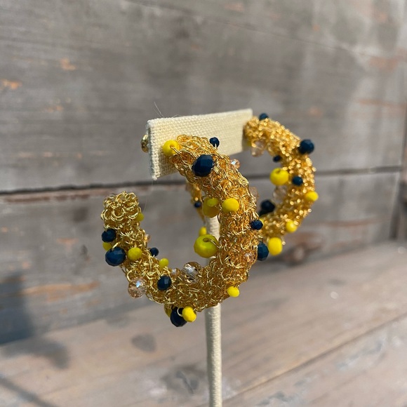 Small Hand Made Gold Crochet Beaded Hoops - Picture 11 of 11